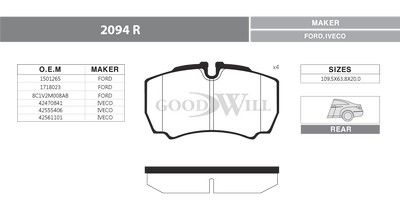 2094R GOODWILL Комплект тормозных колодок, дисковый тормоз