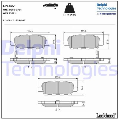 LP1807 DELPHI Комплект тормозных колодок, дисковый тормоз