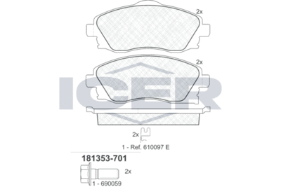181353701 ICER Комплект тормозных колодок, дисковый тормоз