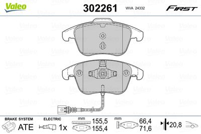 302261 VALEO Комплект тормозных колодок, дисковый тормоз