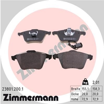 238012001 ZIMMERMANN Комплект тормозных колодок, дисковый тормоз