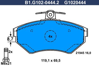 B1G10204442 GALFER Комплект тормозных колодок, дисковый тормоз