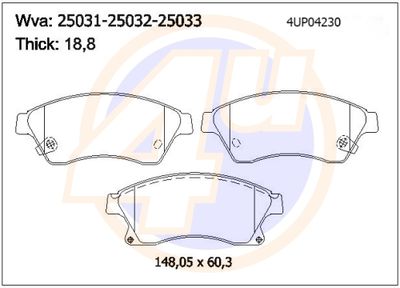 4UP04230 4u Комплект тормозных колодок, дисковый тормоз