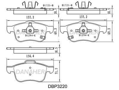 DBP3220 DANAHER Комплект тормозных колодок, дисковый тормоз