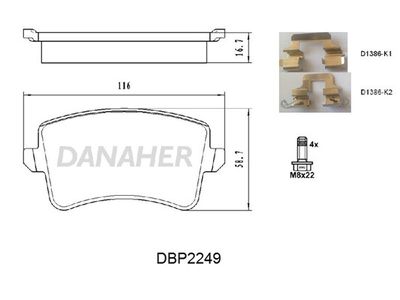 DBP2249 DANAHER Комплект тормозных колодок, дисковый тормоз