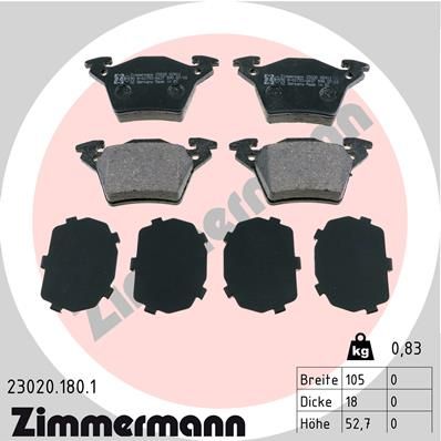 230201801 ZIMMERMANN Комплект тормозных колодок, дисковый тормоз