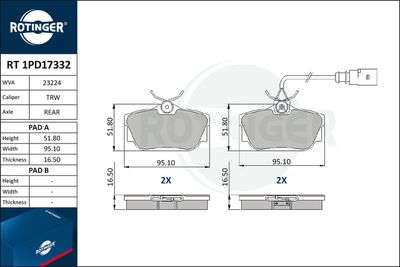 RT1PD17332 ROTINGER Комплект тормозных колодок, дисковый тормоз