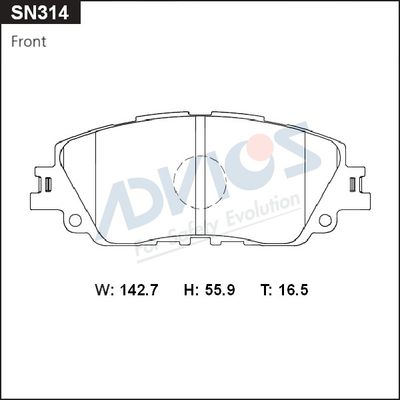 SN314 ADVICS Комплект тормозных колодок, дисковый тормоз