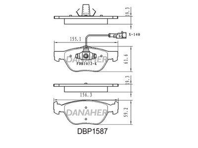 DBP1587 DANAHER Комплект тормозных колодок, дисковый тормоз