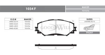 1034F GOODWILL Комплект тормозных колодок, дисковый тормоз