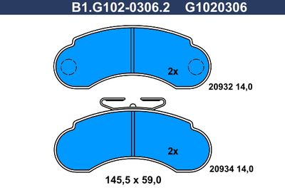 B1G10203062 GALFER Комплект тормозных колодок, дисковый тормоз