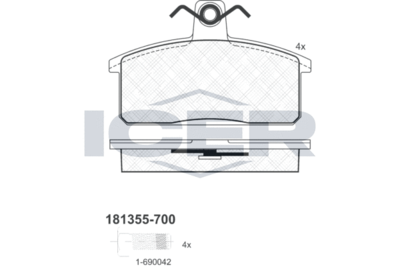 181355700 ICER Комплект тормозных колодок, дисковый тормоз