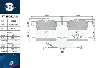 RT2PD22481 ROTINGER Комплект тормозных колодок, дисковый тормоз