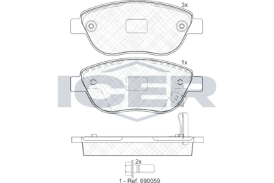 181809 ICER Комплект тормозных колодок, дисковый тормоз