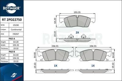 RT2PD22750 ROTINGER Комплект тормозных колодок, дисковый тормоз