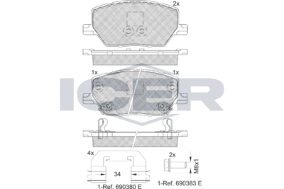 182243 ICER Комплект тормозных колодок, дисковый тормоз