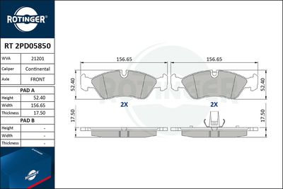 RT2PD05850 ROTINGER Комплект тормозных колодок, дисковый тормоз