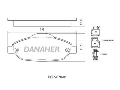 DBP207001 DANAHER Комплект тормозных колодок, дисковый тормоз