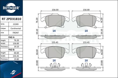 RT2PD31810 ROTINGER Комплект тормозных колодок, дисковый тормоз