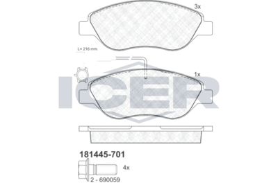 181445701 ICER Комплект тормозных колодок, дисковый тормоз