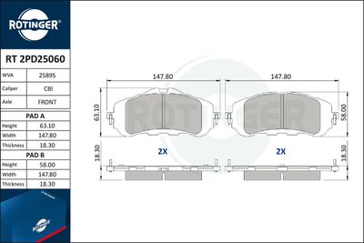 RT2PD25060 ROTINGER Комплект тормозных колодок, дисковый тормоз