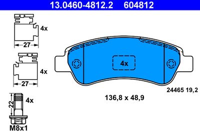 13046048122 ATE Комплект тормозных колодок, дисковый тормоз