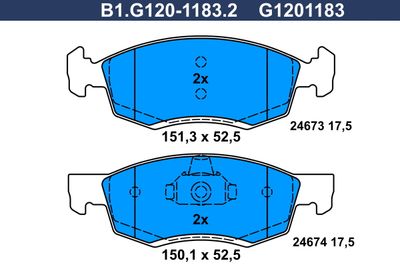 B1G12011832 GALFER Комплект тормозных колодок, дисковый тормоз