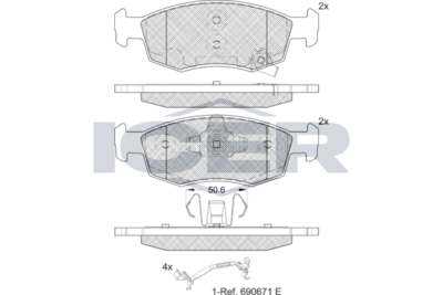 182422 ICER Комплект тормозных колодок, дисковый тормоз