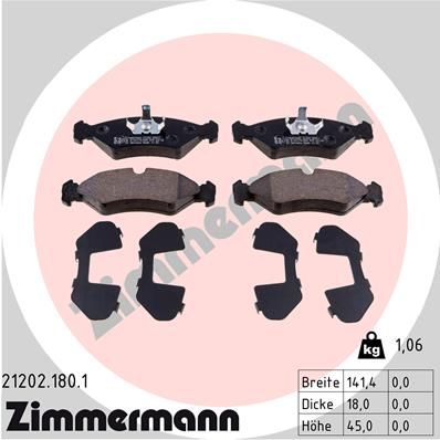 212021801 ZIMMERMANN Комплект тормозных колодок, дисковый тормоз