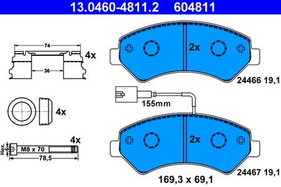 13046048112 ATE Комплект тормозных колодок, дисковый тормоз