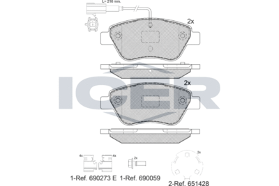 181444208 ICER Комплект тормозных колодок, дисковый тормоз