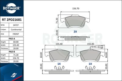 RT2PD21681 ROTINGER Комплект тормозных колодок, дисковый тормоз