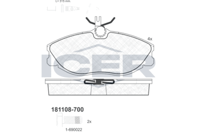181108700 ICER Комплект тормозных колодок, дисковый тормоз