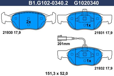 B1G10203402 GALFER Комплект тормозных колодок, дисковый тормоз