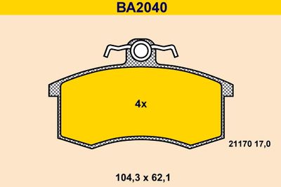 BA2040 BARUM Комплект тормозных колодок, дисковый тормоз