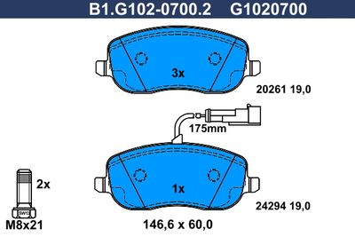 B1G10207002 GALFER Комплект тормозных колодок, дисковый тормоз