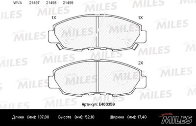 E400359 MILES Комплект тормозных колодок, дисковый тормоз