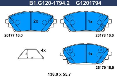 B1G12017942 GALFER Комплект тормозных колодок, дисковый тормоз