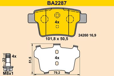 BA2287 BARUM Комплект тормозных колодок, дисковый тормоз