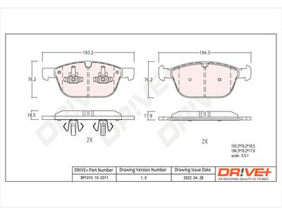 DP1010100311 Dr!ve+ Комплект тормозных колодок, дисковый тормоз
