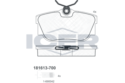 181613700 ICER Комплект тормозных колодок, дисковый тормоз