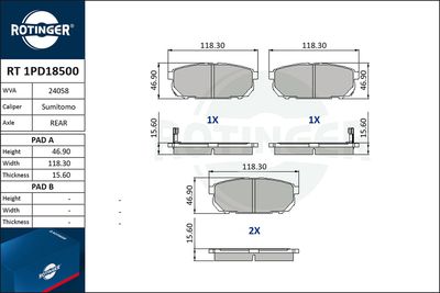 RT1PD18500 ROTINGER Комплект тормозных колодок, дисковый тормоз