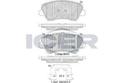 182029203 ICER Комплект тормозных колодок, дисковый тормоз