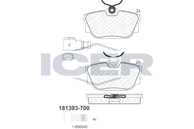 181393700 ICER Комплект тормозных колодок, дисковый тормоз