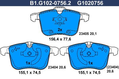 B1G10207562 GALFER Комплект тормозных колодок, дисковый тормоз