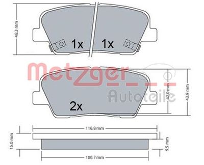 1170687 METZGER Комплект тормозных колодок, дисковый тормоз