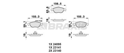 AB0161 BRAXIS Комплект тормозных колодок, дисковый тормоз