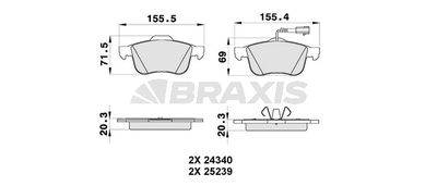 AB0348 BRAXIS Комплект тормозных колодок, дисковый тормоз