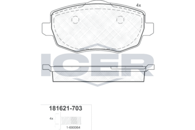 181621703 ICER Комплект тормозных колодок, дисковый тормоз