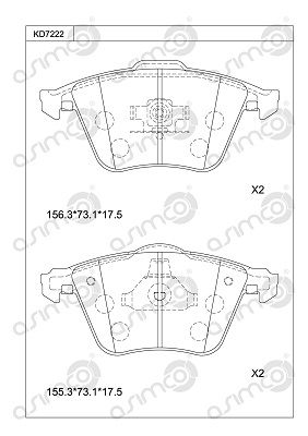 KD7222 ASIMCO Комплект тормозных колодок, дисковый тормоз